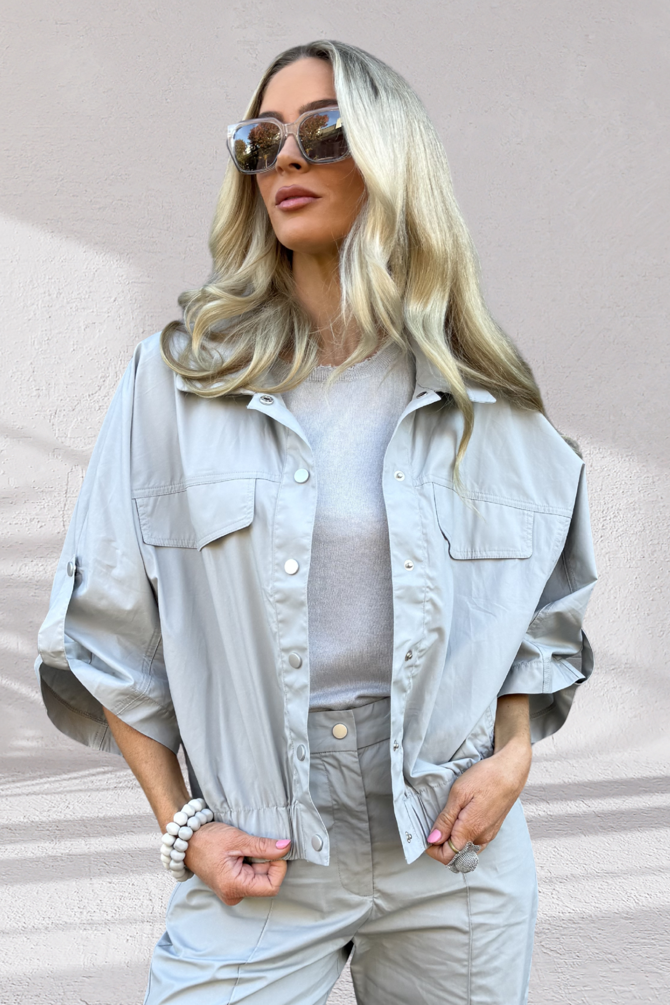 Jerimia Set - Cotton Bomber Jacket - Silver Fox