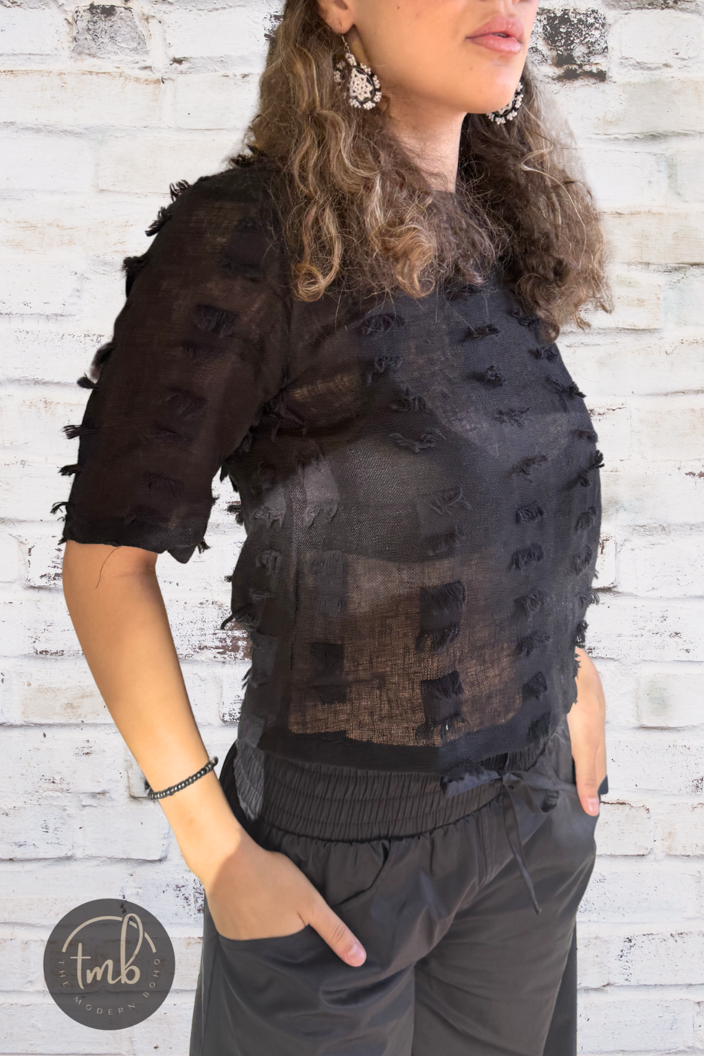 Lea Textured Linen Top - 1/2 Sleeve