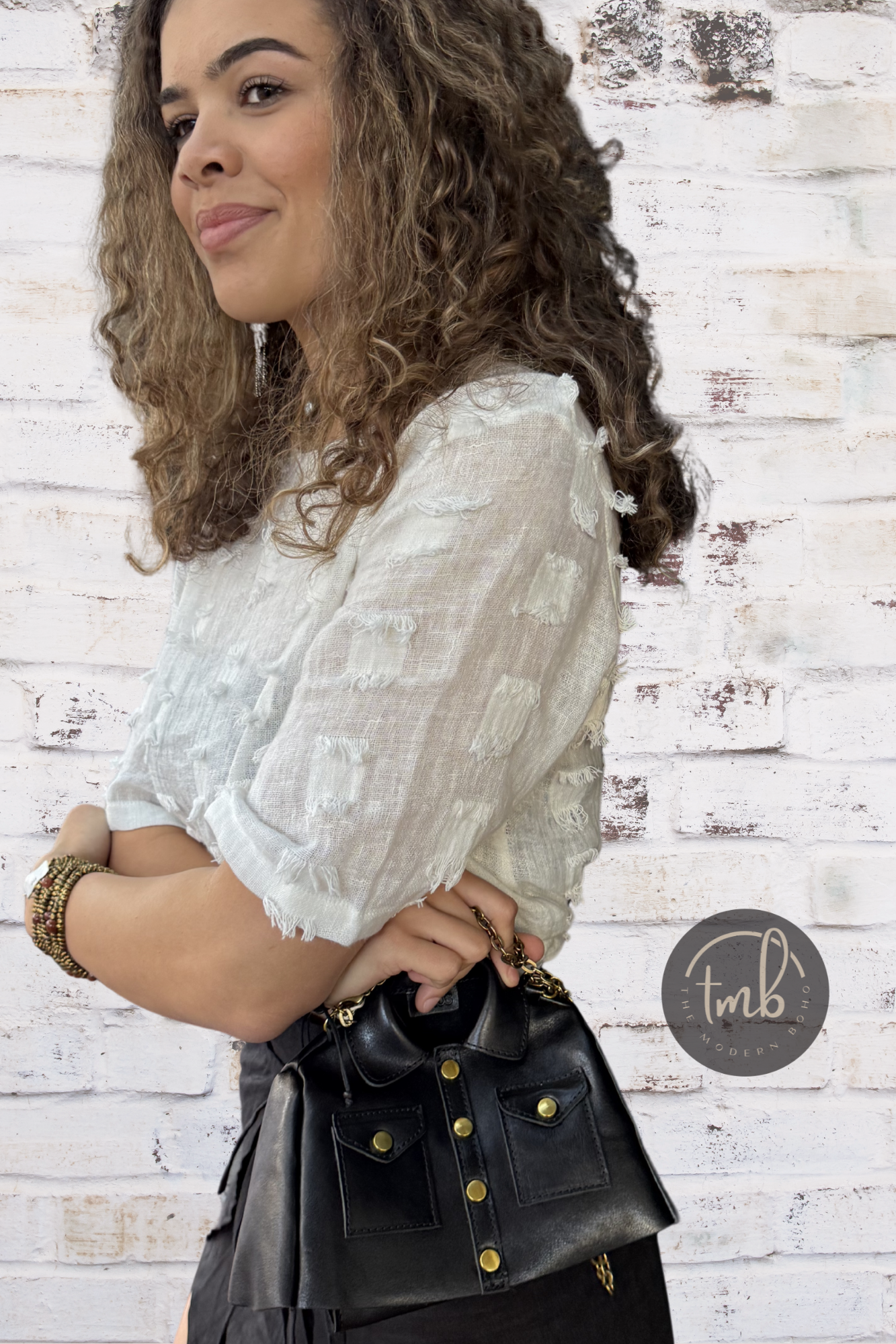Lea Textured Linen Top - 1/2 Sleeve